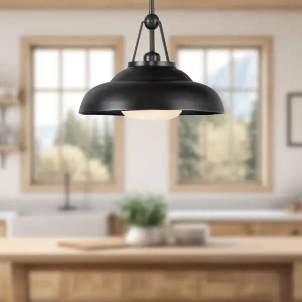 Palmetto 14-Inch Pendant in Polished Brass with Glossy Opal Shade - Image 5