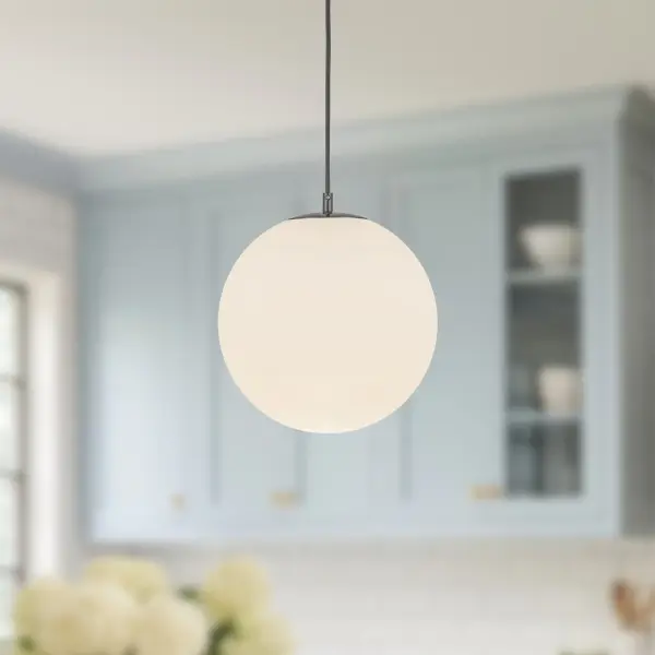 Marco 12" Matte Black Pendant with Opal Glass - Image 2