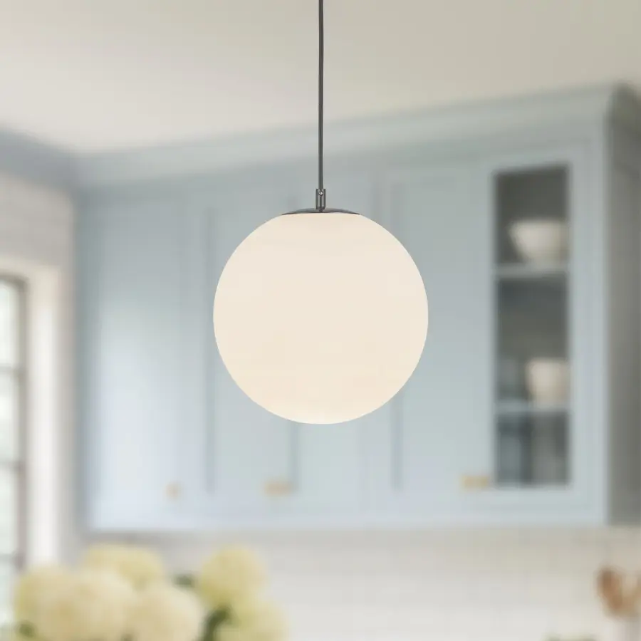 Marco 12" Matte Black Pendant with Opal Glass - Image 2