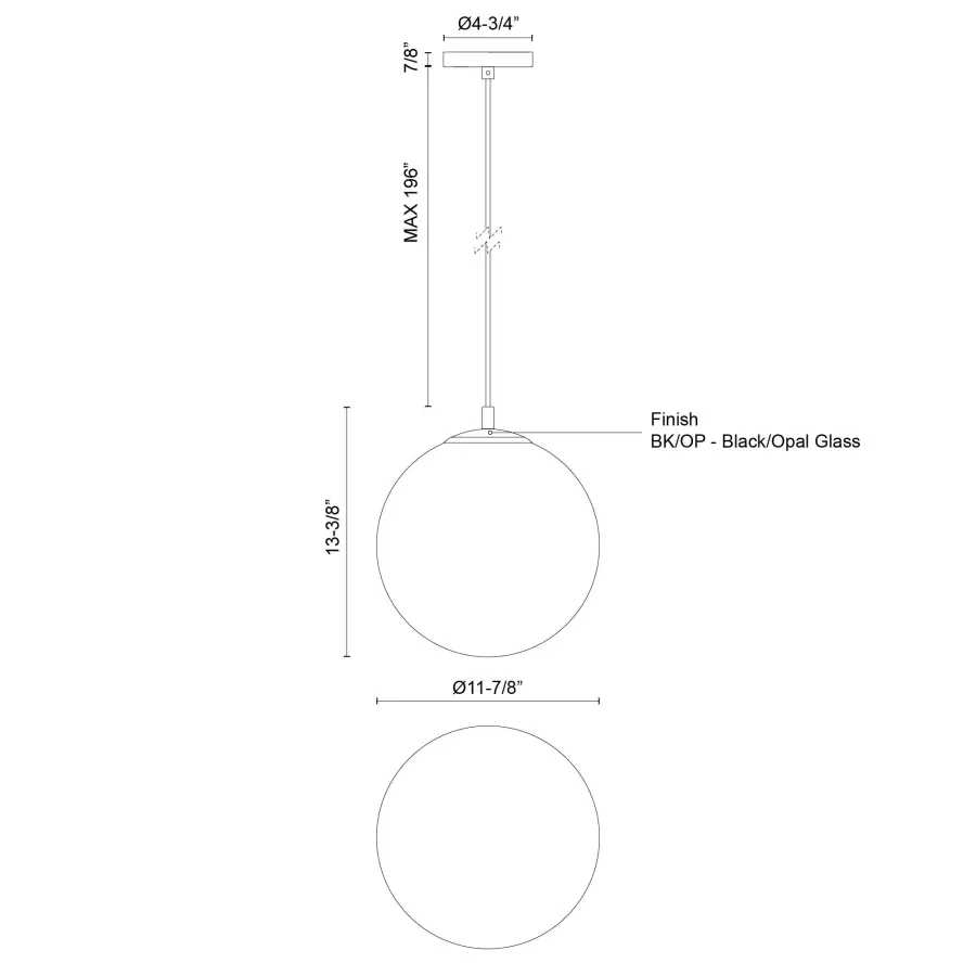 Marco 12" Matte Black Pendant with Opal Glass - Image 5
