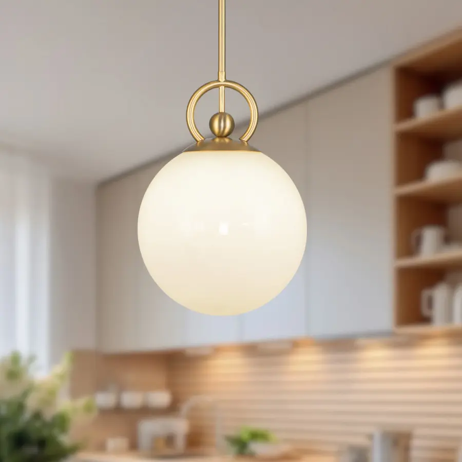 Fiore 10-Inch Pendant Light in Matte Black with Glossy Opal Glass - Image 2