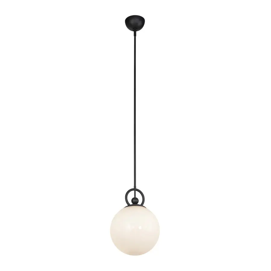 Fiore 10-Inch Pendant Light in Matte Black with Glossy Opal Glass - Image 4