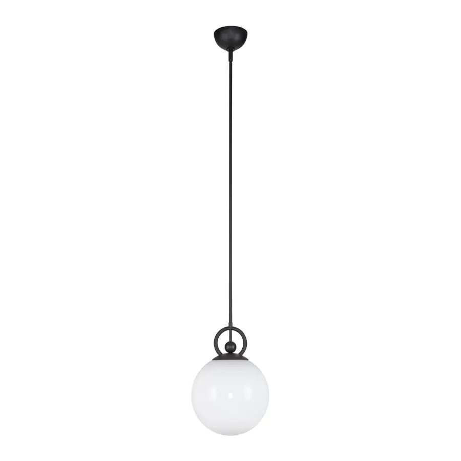Fiore 10-Inch Pendant Light in Matte Black with Glossy Opal Glass - Image 5