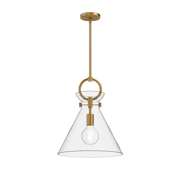 Emerson 14-Inch Pendant in Aged Gold with Clear Glass - Image 1