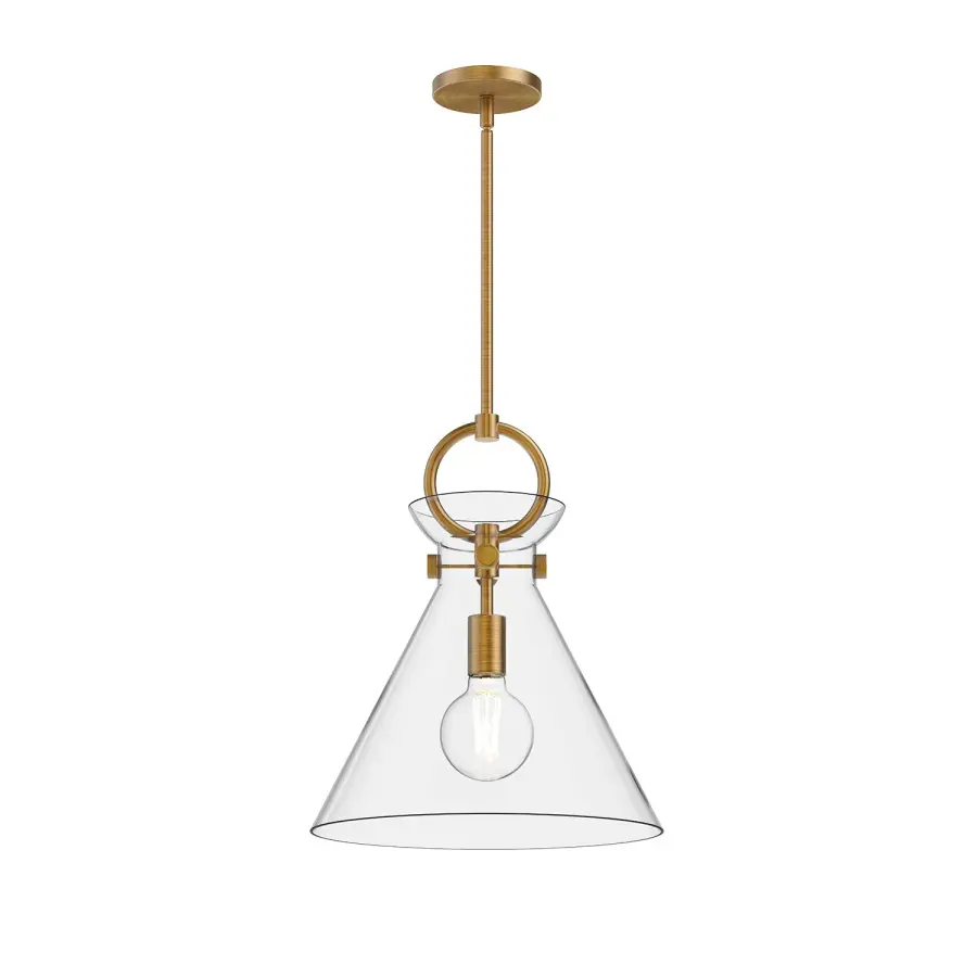 Emerson 14-Inch Pendant in Aged Gold with Clear Glass - Image 1
