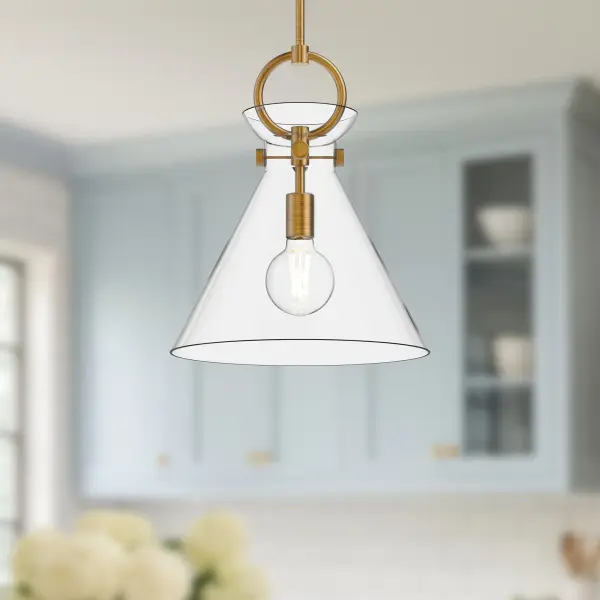 Emerson 14-Inch Pendant in Aged Gold with Clear Glass - Image 3