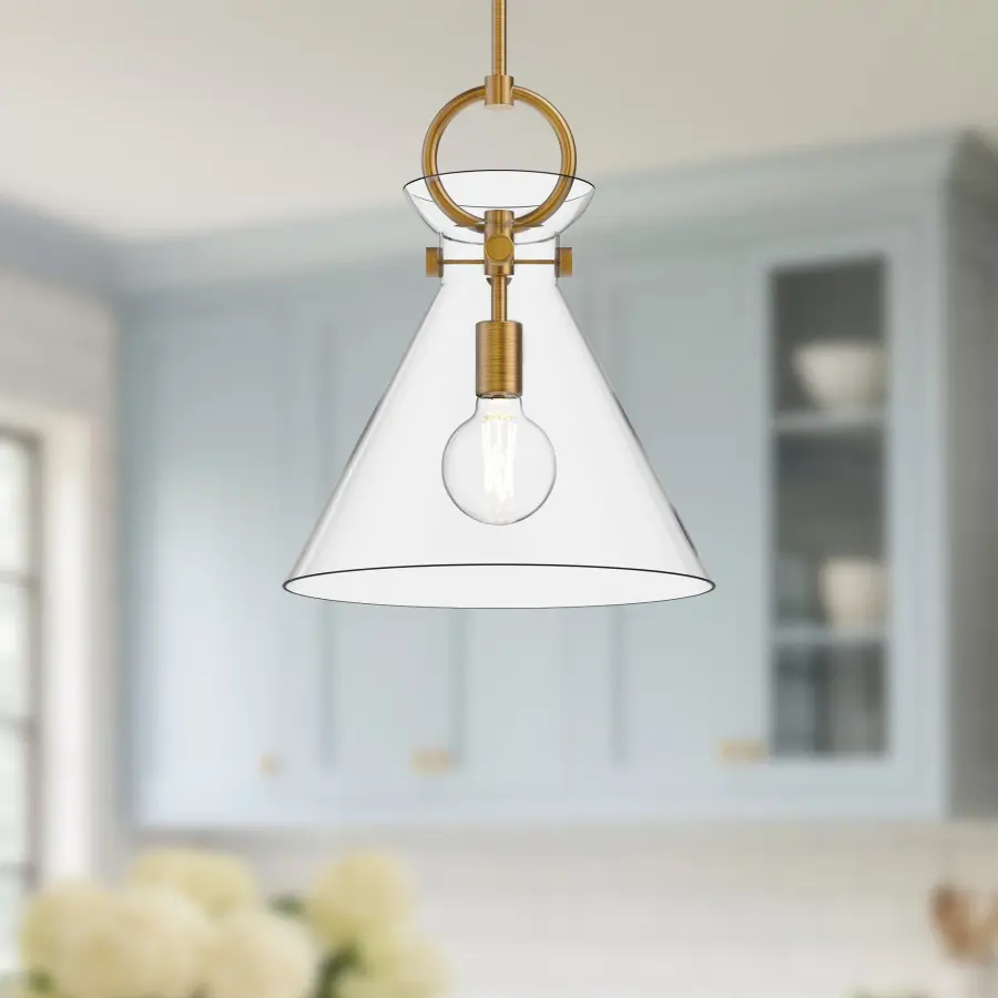 Emerson 14-Inch Pendant in Aged Gold with Clear Glass - Image 3