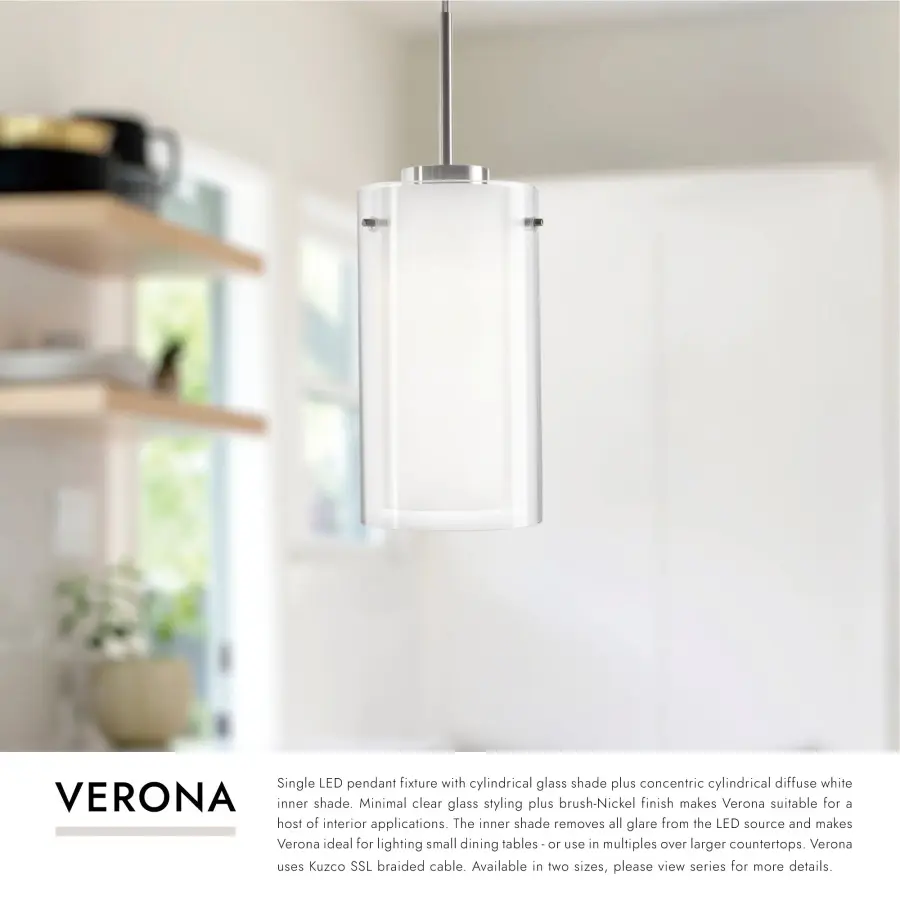 Verona 12-Inch Brushed Nickel LED Pendant - Image 3