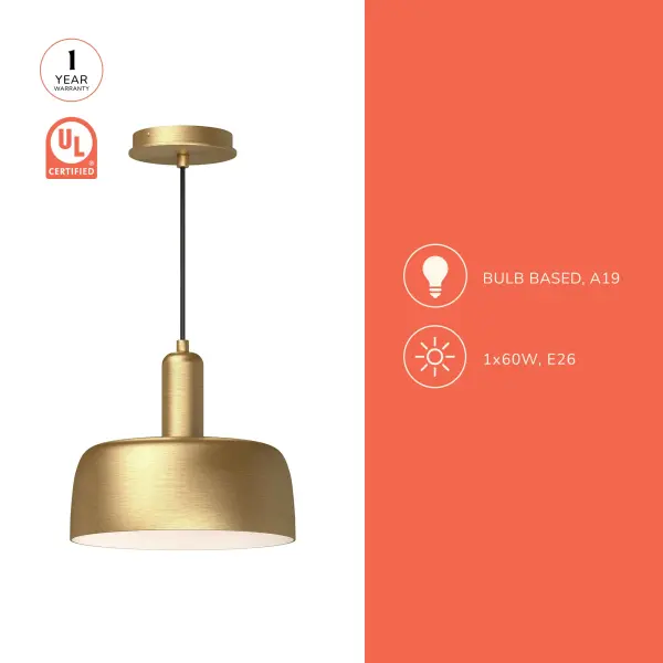 Adriano 10-Inch Pendant in Brushed Gold - Image 8