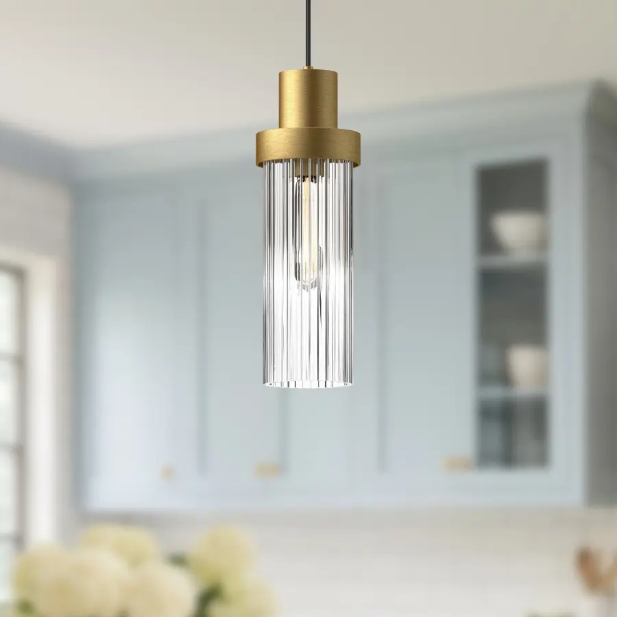Kent 5-Inch Pendant in Matte Black with Clear Ribbed Glass - Image 2
