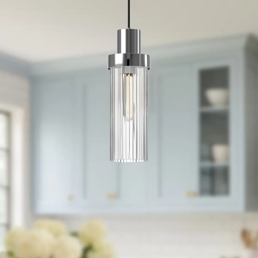 Kent 5-Inch Pendant in Matte Black with Clear Ribbed Glass - Image 3