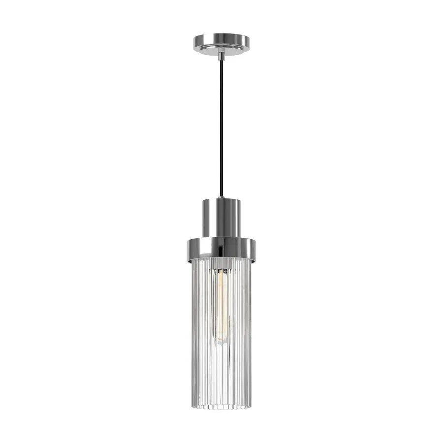 Kent 5-Inch Pendant in Matte Black with Clear Ribbed Glass - Image 5