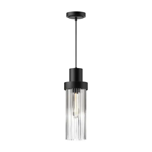 Kent 5-Inch Pendant in Matte Black with Clear Ribbed Glass - Image 6