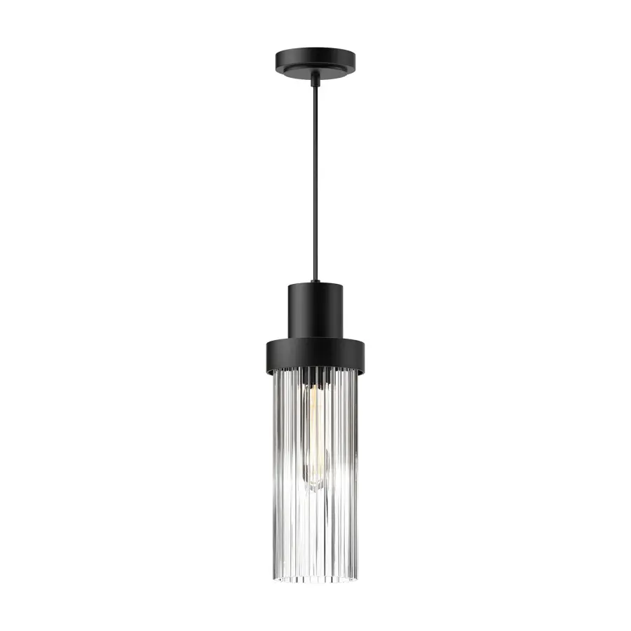 Kent 5-Inch Pendant in Matte Black with Clear Ribbed Glass - Image 6