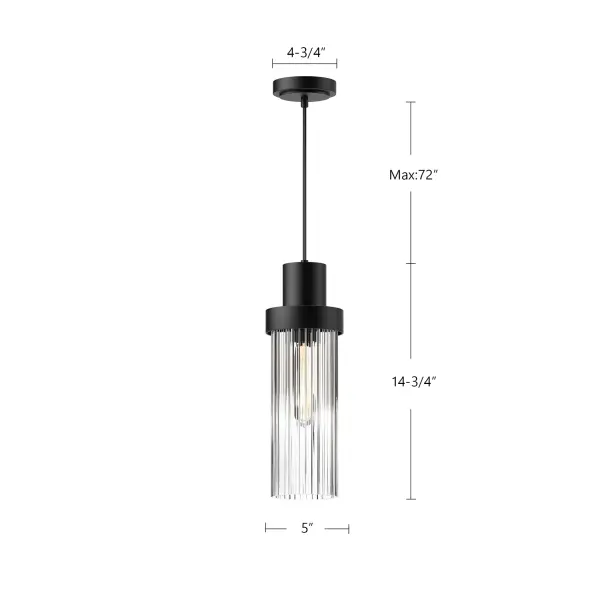 Kent 5-Inch Pendant in Matte Black with Clear Ribbed Glass - Image 9