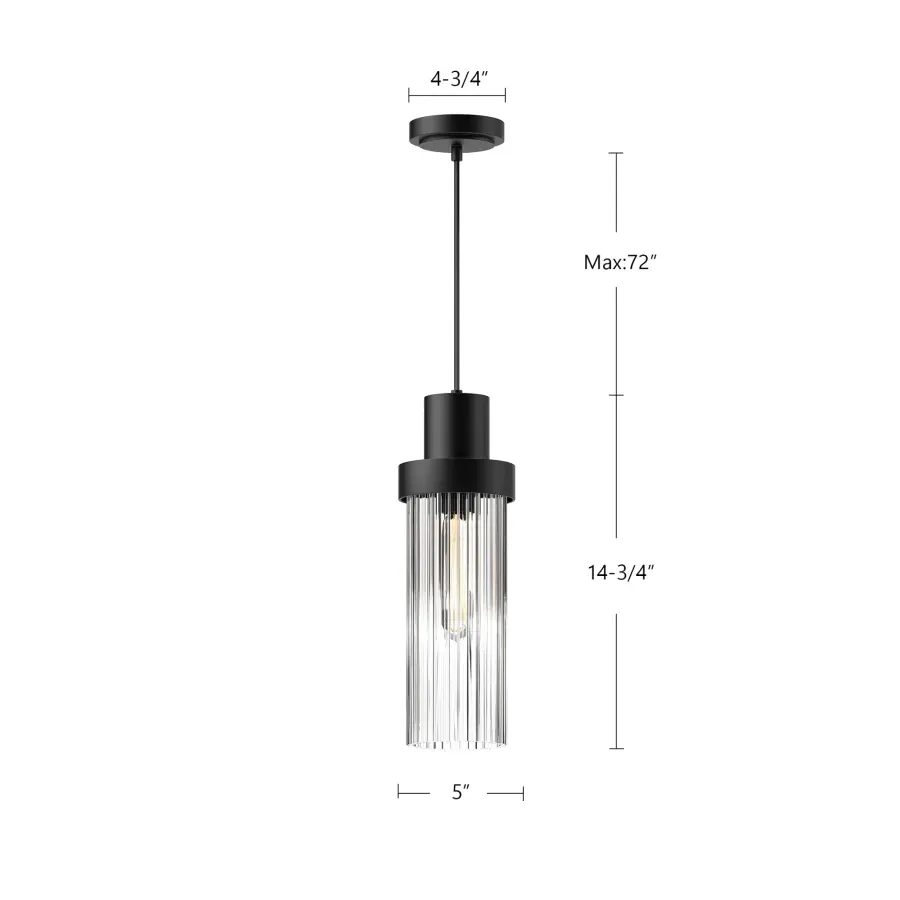 Kent 5-Inch Pendant in Matte Black with Clear Ribbed Glass - Image 9