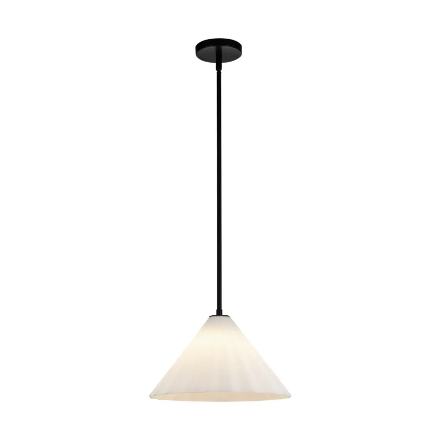 Serena 14-Inch Pendant in Aged Gold with Opal Glass - Image 1
