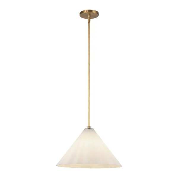 Serena 14-Inch Pendant in Aged Gold with Opal Glass - Image 6
