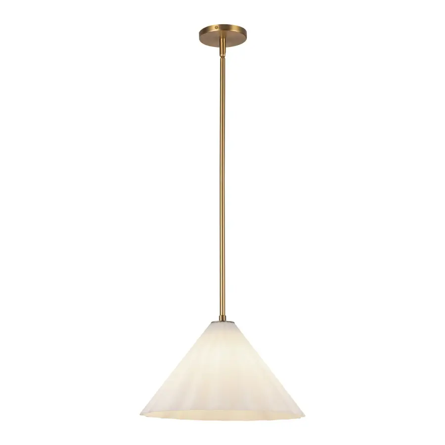 Serena 14-Inch Pendant in Aged Gold with Opal Glass - Image 6