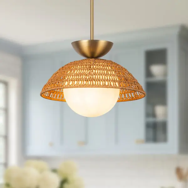 Perth 14-Inch Pendant in Brushed Gold with Opal Glass - Image 3