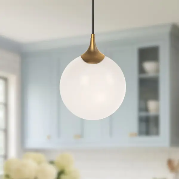 Nouveau 8-Inch Pendant in Matte Black with Opal Glass - Image 2