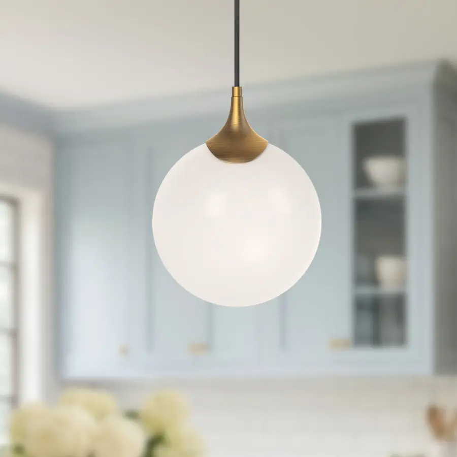 Nouveau 8-Inch Pendant in Matte Black with Opal Glass - Image 2