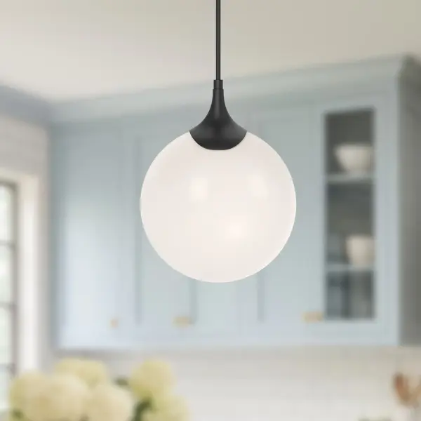 Nouveau 8-Inch Pendant in Matte Black with Opal Glass - Image 3