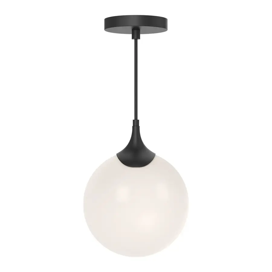 Nouveau 8-Inch Pendant in Matte Black with Opal Glass - Image 4