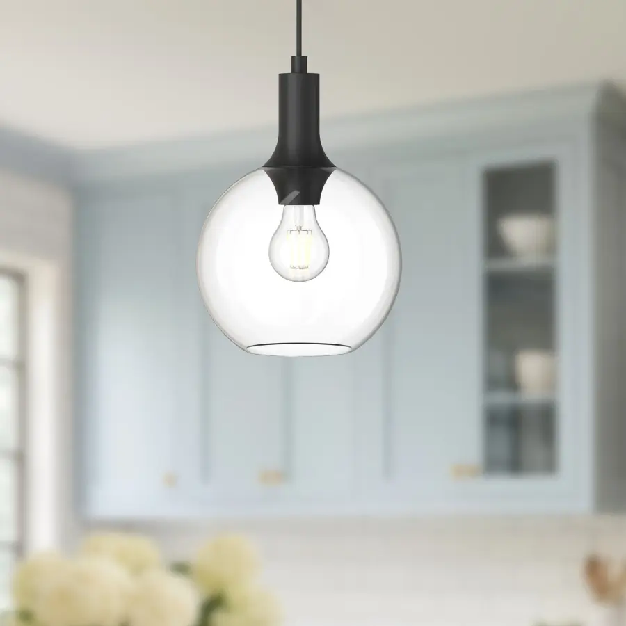 Castilla 8-Inch Pendant in Matte Black with Clear Glass - Image 4