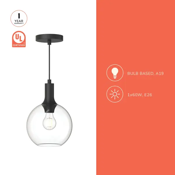 Castilla 8-Inch Pendant in Matte Black with Clear Glass - Image 10