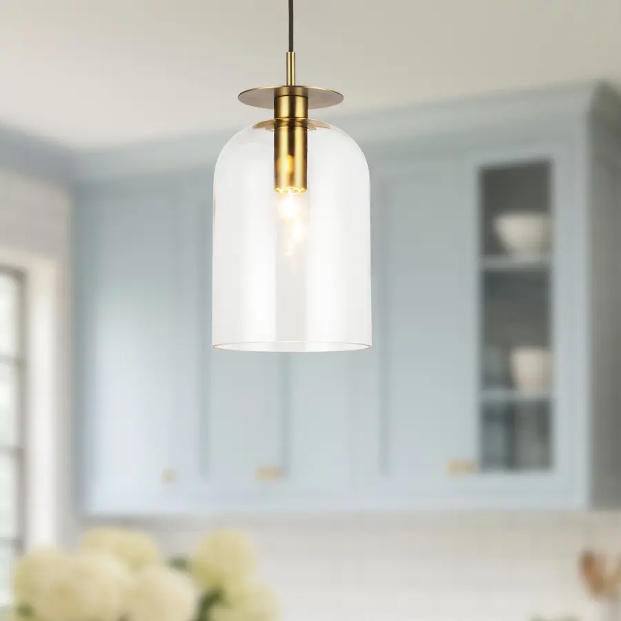 Elegant Modern Pendant with Feminine Curves and Clear Glass Dome - Image 2