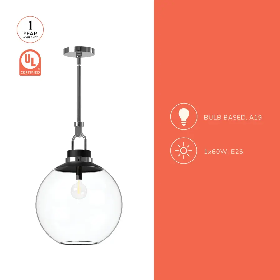 Copperfield 16-Inch Chrome Pendant with Clear Glass - Image 10