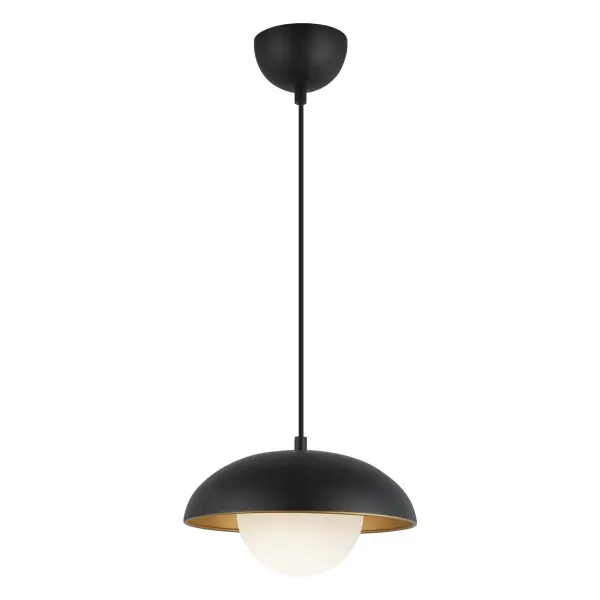 The Rubio pendant blends mid-century design with contemporary flair through its distinctive half-shade over an opal glass globe. At 11 inches, it's perfectly sized for kitchen islands, dining nooks, or bedrooms where artistic lighting makes a statement. - alternate view
