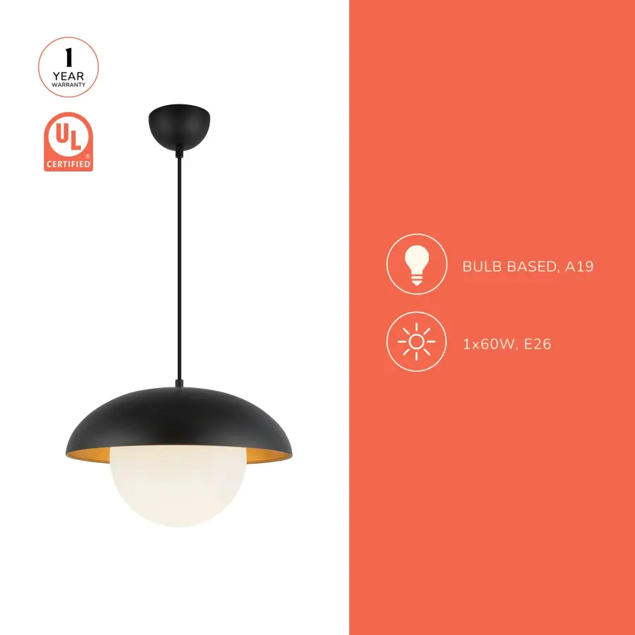 Rubio 16-Inch Pendant in Matte Black with Opal Glass - Image 11