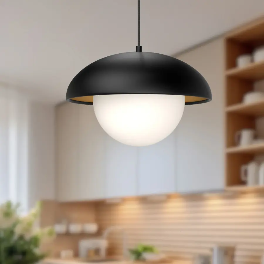Rubio 16-Inch Pendant in Matte Black with Opal Glass - Image 8
