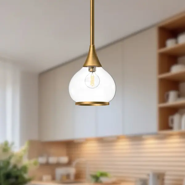 Hazel 6-Inch Pendant in Aged Gold with Clear Glass - Image 2