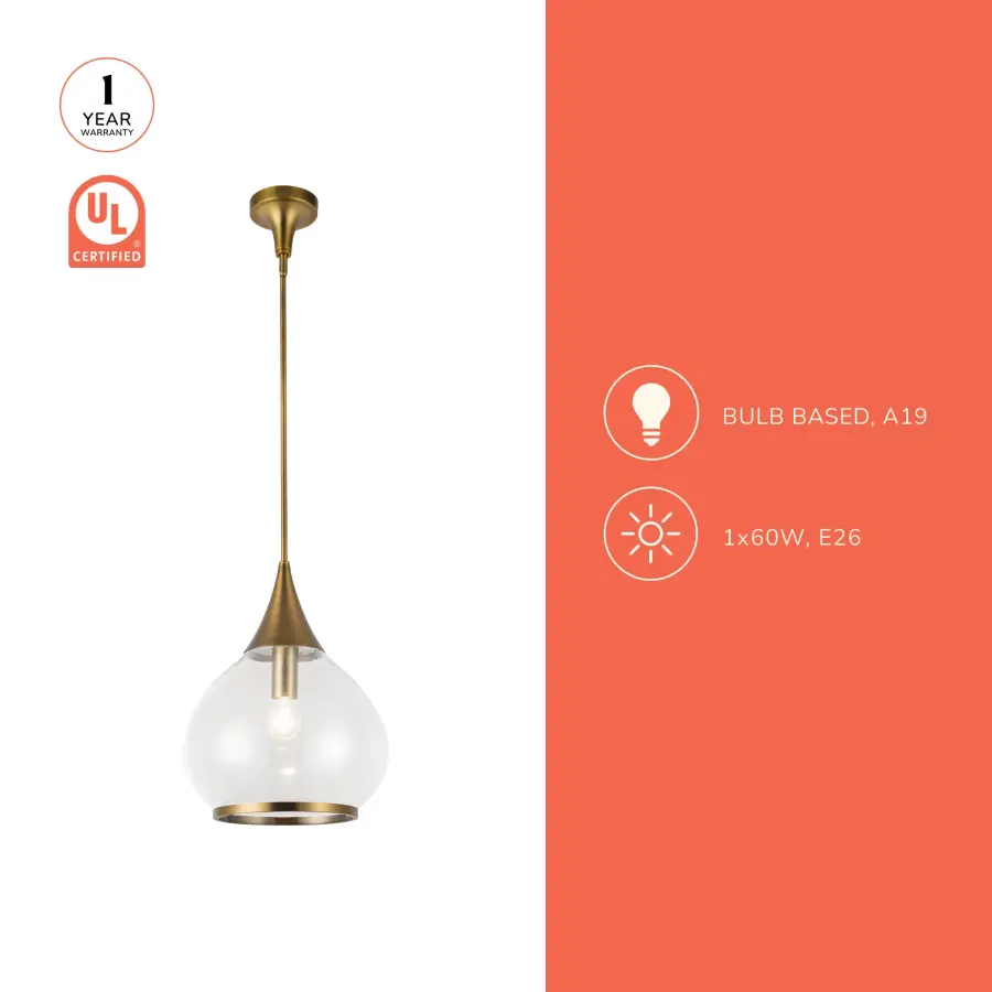 Hazel 14-Inch Pendant in Aged Gold with Clear Glass - Image 18