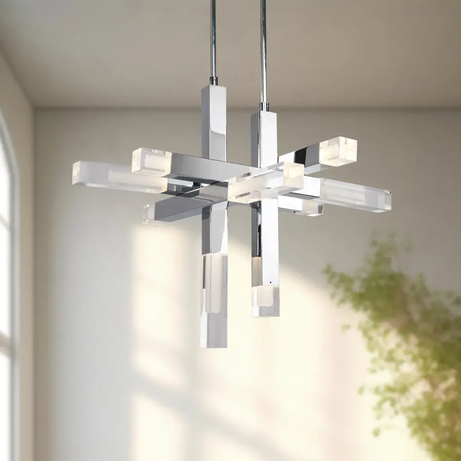 Dramatic Modern Pendant with Architectural Chrome & Acrylic Design - Image 3