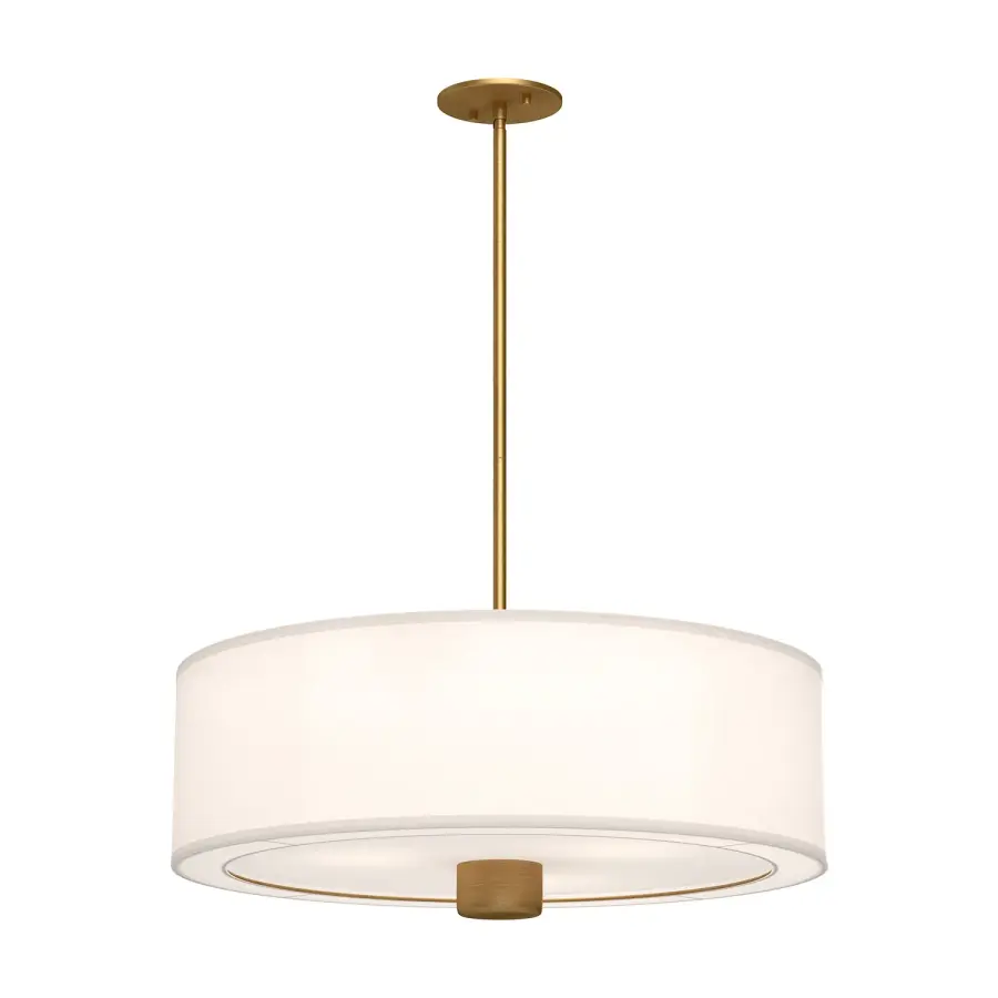 Theo 24-Inch Pendant in Aged Gold with White Linen Shade - Image 1