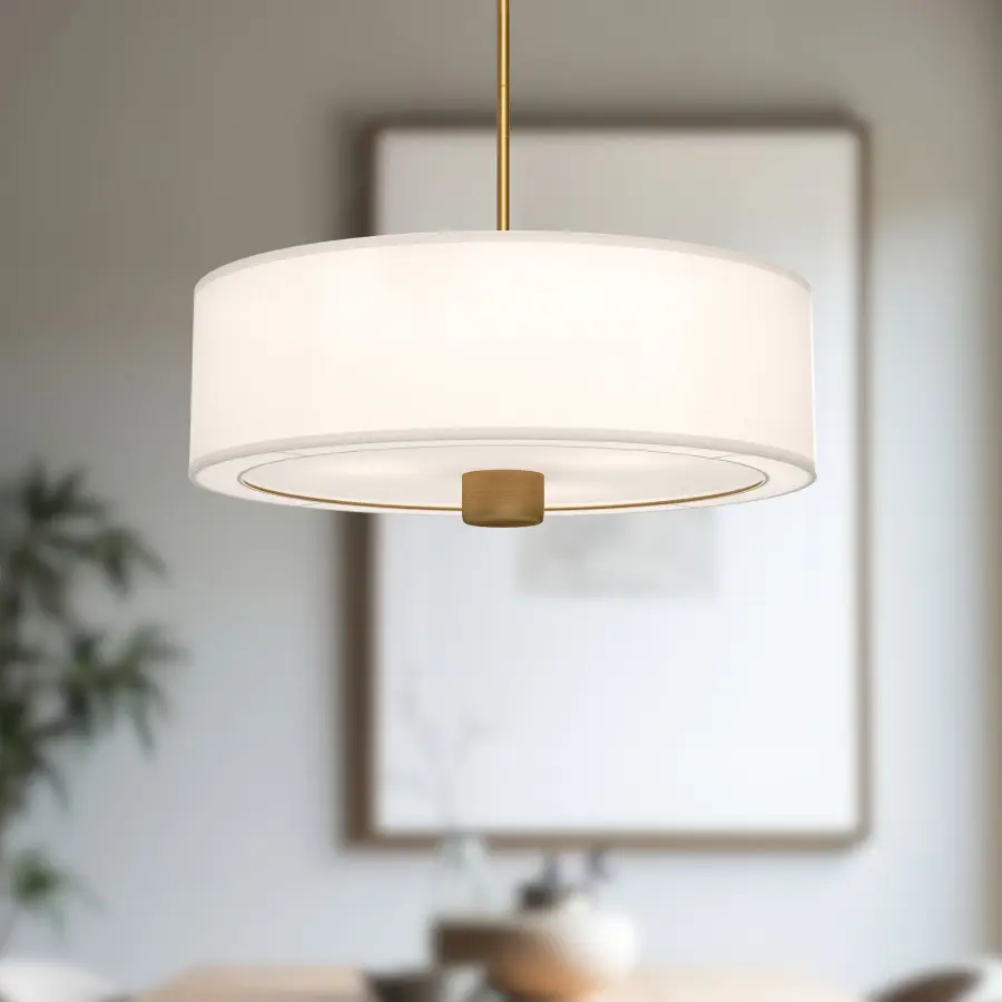 Theo 24-Inch Pendant in Aged Gold with White Linen Shade - Image 2