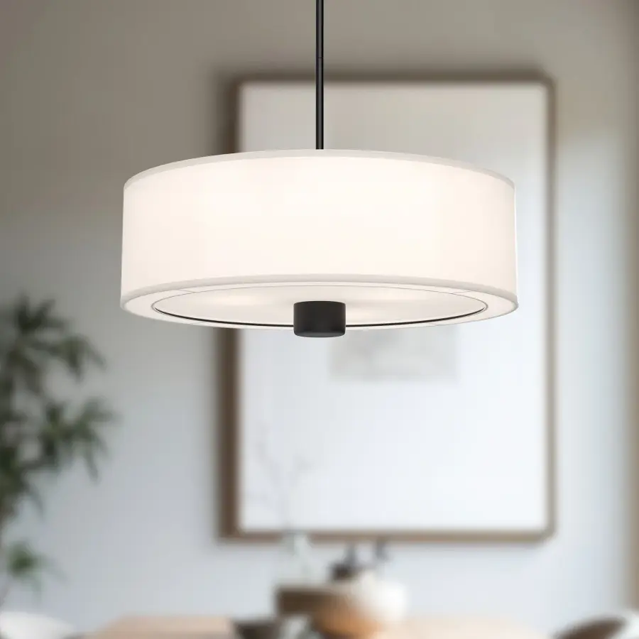 Theo 24-Inch Pendant in Aged Gold with White Linen Shade - Image 3