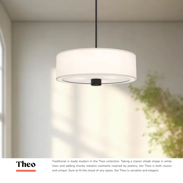 Theo 24-Inch Pendant in Aged Gold with White Linen Shade - Image 6
