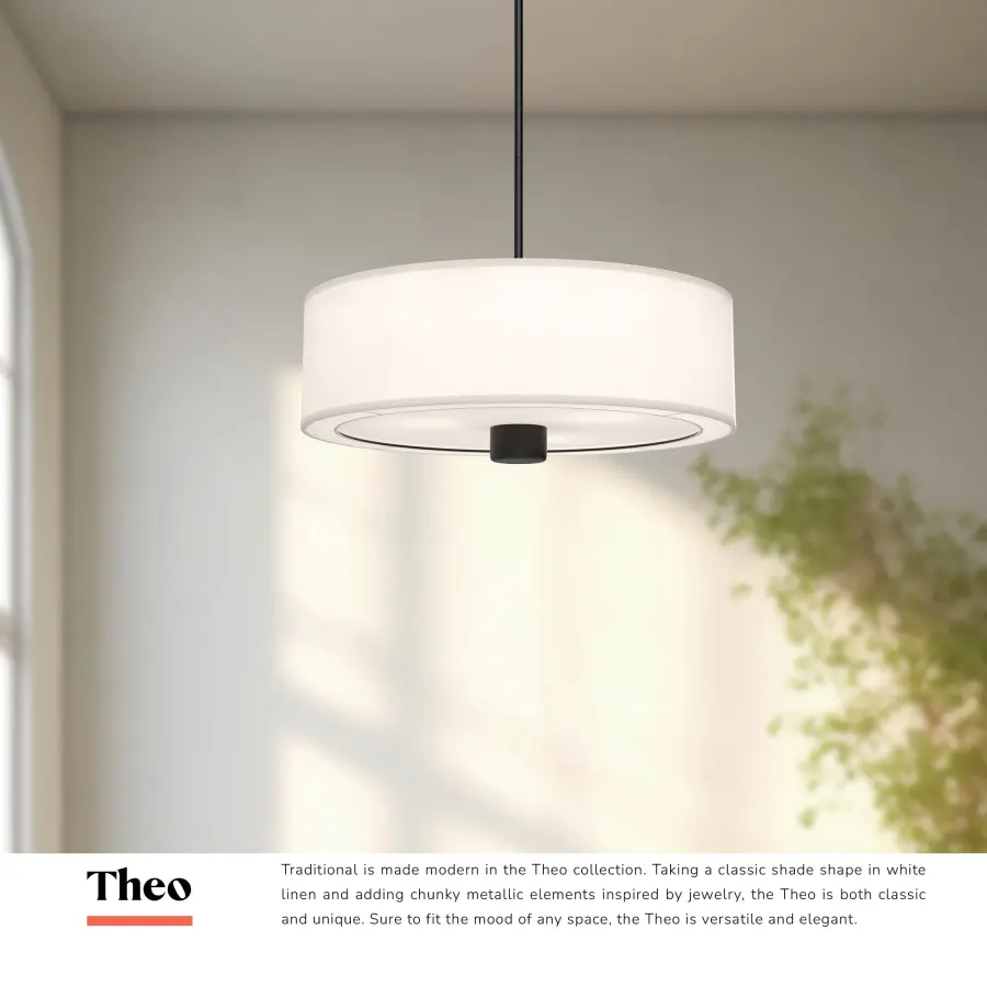 Theo 24-Inch Pendant in Aged Gold with White Linen Shade - Image 6