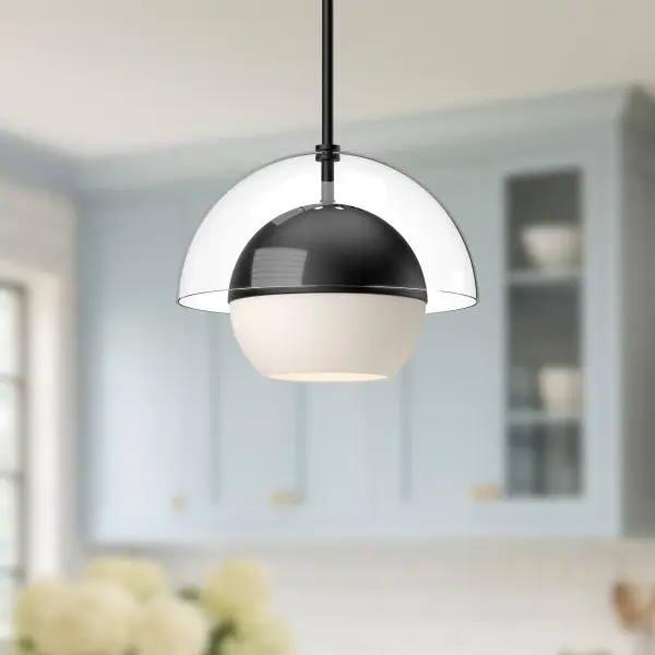 Lucy 12-Inch Pendant in Matte Black with Opal Glass - Image 4
