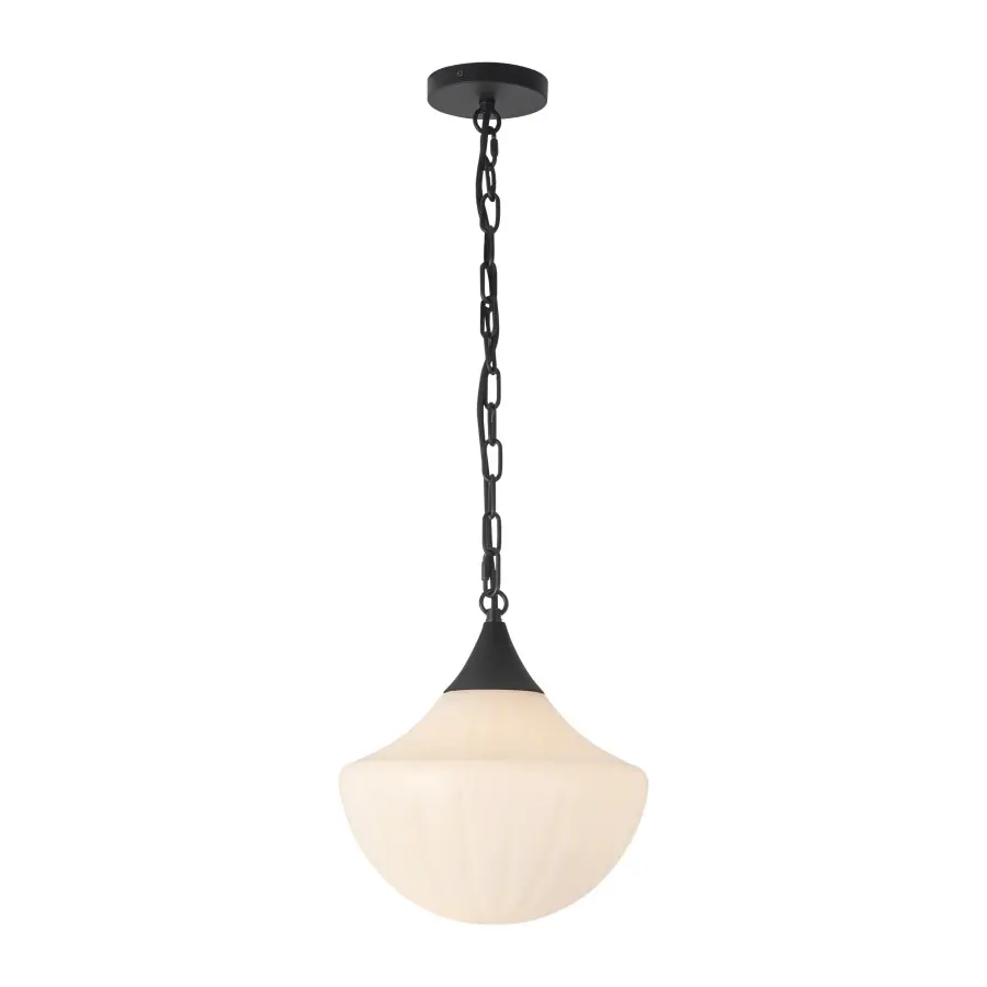 Farrah 12-Inch Pendant in Matte Black with Amber Glass - Image 1