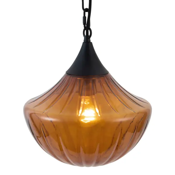 Farrah 12-Inch Pendant in Matte Black with Amber Glass - Image 19