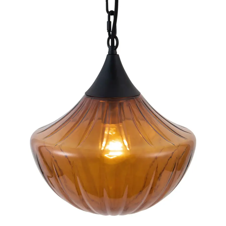 Farrah 12-Inch Pendant in Matte Black with Amber Glass - Image 19