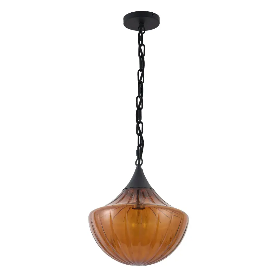 Farrah 12-Inch Pendant in Matte Black with Amber Glass - Image 20