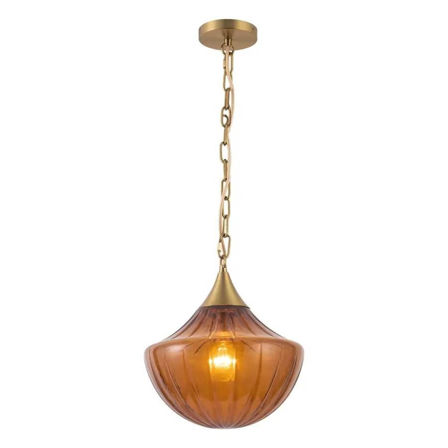 Farrah 12-Inch Pendant in Matte Black with Amber Glass - Image 4