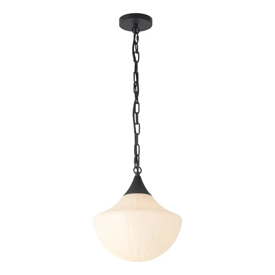 Farrah 12-Inch Pendant in Matte Black with Amber Glass - Image 5